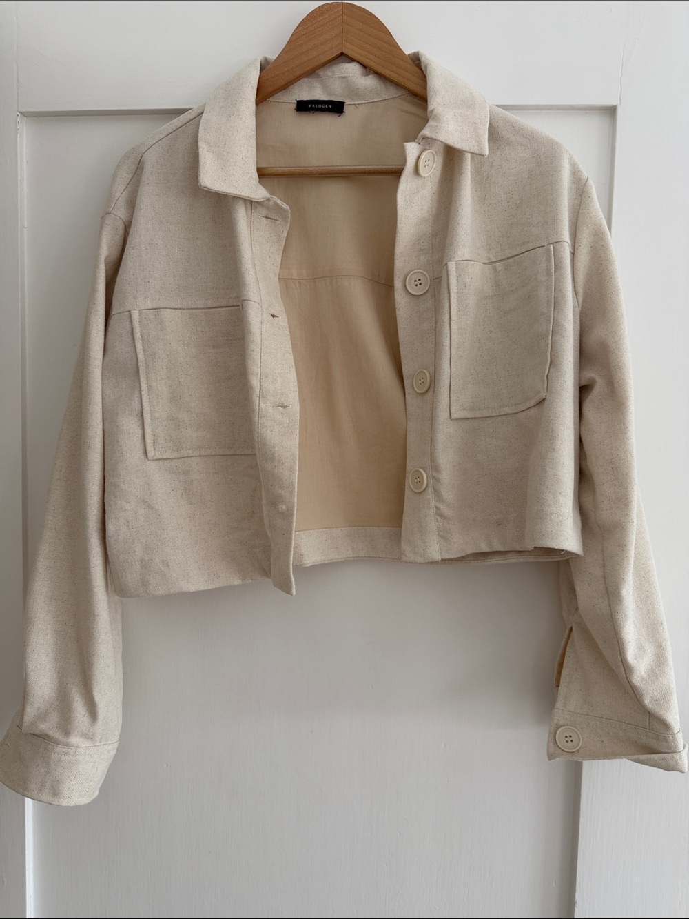 Halogen Light Cream Cropped Jean Jacket